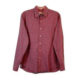 J.Crew Secret Wash Shirt Mens M Red Blue Gingham Check Stretch Classic Fit H4710